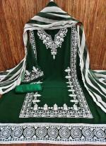 Green Georgette Casual Wear Stitch Work Dress Material