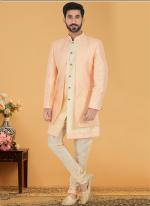 Multi Gold Cotton Jacquard Banarasi Dhupion Wedding Wear Embroidery Work Mens Indo Western