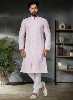 Pink Cotton Festival Wear Embroidery Work Kurta Pajama