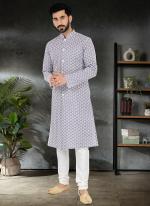 Grey Silk Festival Wear Embroidery Work Kurta Pajama