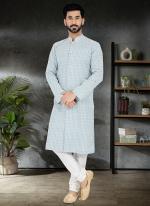 Mix Sea Green Silk Festival Wear Embroidery Work Kurta Pajama