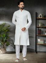 White Cotton Festival Wear Embroidery Work Kurta Pajama