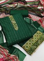 Bottle Green Cotton Festival Wear Sequins Work Dress Material