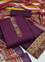 Purple Cotton Festival Wear Sequins Work Dress Material
