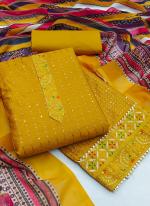 Yellow Cotton Festival Wear Sequins Work Dress Material
