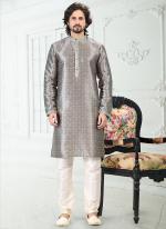 GRAY Banarasi Silk Traditional Wear Digital Printed Kurta Pajama