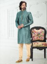 TEAL GREEN Banarasi Silk Traditional Wear Digital Printed Kurta Pajama