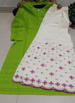 Light Green Cambric Cotton Traditional Wear Sequins Work Kurti With Sharara