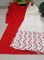 Red Cambric Cotton Traditional Wear Sequins Work Kurti With Sharara