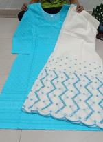 Sky Blue Cambric Cotton Traditional Wear Sequins Work Kurti With Sharara