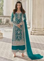 Firozi Blue Net Eid Wear Cording Work Palazzo Suit