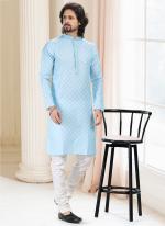 Blue Cotton Traditional Wear Thread Work Kurta Pajama