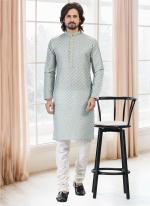 Green Cotton Traditional Wear Thread Work Kurta Pajama