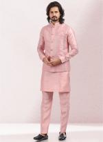 Pink Art Silk Festival Wear Thread Work Kurta Pajama With Jacket