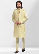 Yellow Art Silk Festival Wear Thread Work Kurta Pajama With Jacket