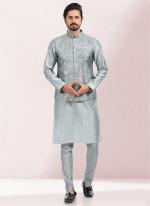 Grey Banarasi Silk Festival Wear Thread Work Kurta Pajama With Jacket