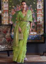 Light Green Organza Party Wear Weaving Saree