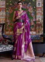 Purple Organza Party Wear Weaving Saree