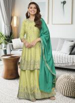 Light Green Chinnon Eid Wear Embroidery Work Readymade Salwar Suit