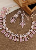 Pink Premium Quality Designer Americon Diamond Necklace set