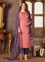 Pink Cotton Regular Wear Embroidery Work Dress Material