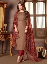 Rose Gold Cotton Regular Wear Embroidery Work Dress Material