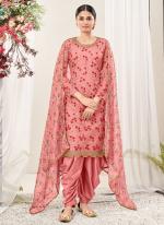 Pink Net Traditional Wear Embroidery Work Patiyala Suit