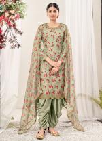 Pista Green Net Traditional Wear Embroidery Work Patiyala Suit