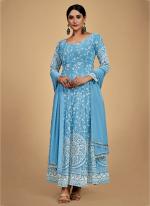 Sky Blue Georgette Party Wear Thread Work Readymade Salwar Suit