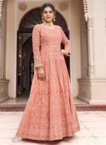 Peach Georgette Party Wear Embroidery Work Readymade Salwar Suit