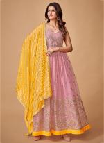 Pink Georgette Wedding Wear Thread Work Gown With Dupatta