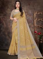 Beige Linen Festival Wear Embroidery Work Saree