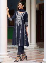 Navy Blue Silk Festival Wear Embroidery Work Readymade Salwar Suit