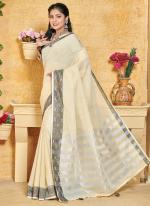 Cream Linen Festival Wear Weaving Saree