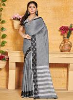 Grey Linen Festival Wear Weaving Saree