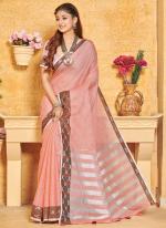 Pink Linen Festival Wear Weaving Saree