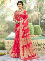 Pink Organza Traditional Wear Weaving Saree