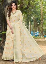 Cream Linen Festival Wear Weaving Saree