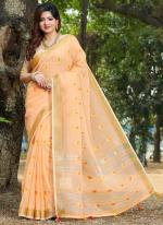 Peach Linen Festival Wear Weaving Saree