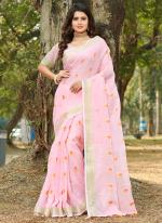 Pink Linen Festival Wear Weaving Saree