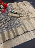 Grey Pure Organza Casual Wear Weaving Saree