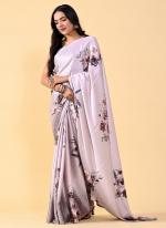 Light Pink Satin Silk Party Wear Printed Saree