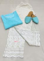 Sky Blue Cambric Cotton Traditional Wear Sequins Work Kurti With Palazzo