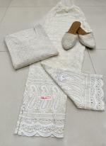 White Cambric Cotton Traditional Wear Sequins Work Kurti With Palazzo