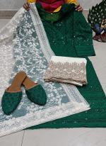 Bottle Green Cambric Cotton Festival Wear Sequins Work Readymade Salwar Suit