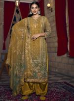 Yellow Georgette Traditional Wear Embroidery Work Palazzo Suit
