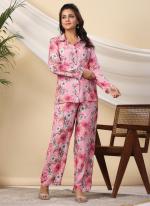 Pink Muslin Party Wear Digital Printed Cord Set