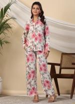 White Muslin Party Wear Digital Printed Cord Set