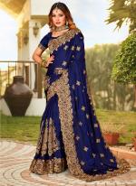 Navy Blue Pure Satin Festival Wear Embroidery Work Saree