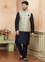 Black Banarasi Silk Traditional Wear Weaving Kurta Pajama With Jacket